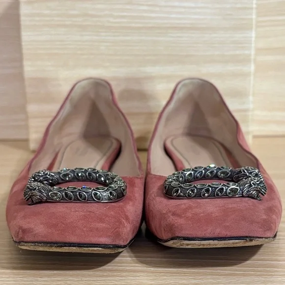 Gucci Dionysus Crystal Pink Suede Flats US 11 Statement Designer - Picture 7 of 9